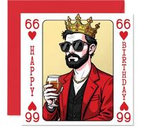 66th Birthday Cards for Men - King Playing Card - Happy Birthday Card for 66 Year Old Man Friend Husband Cousin Neighbour, 145mm Bday Greeting Cards