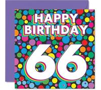 66th Birthday Cards for Men Women - Funky Rainbow Dots - Happy Birthday Card for 66 Year Old Man Woman Brother Sister Nanny Friend, 145mm Bday Greeting Cards
