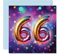 66th Birthday Cards for Men Women - Rainbow Foil Balloon - Happy Birthday Card for 66 Year Old Man Woman Neighbour Husband Brother Dad, 145mm Bday Greeting Cards