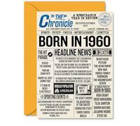 65th Birthday Cards for Women Men - Born In 1960 Newspaper - Happy 65 Birthday Card for Grandma Grandad Nan Vintage Retro Back In 1960, A5 Bday Greeting Cards
