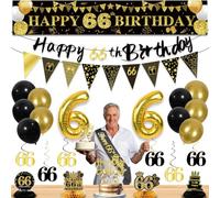 66th Birthday Decorations for Men, Black Gold 66th Party Decorations
