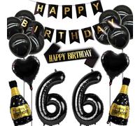 66th Birthday Decorations Set Women and Men, Black Gold 66 Decoration Balloon, 66th Birthday Party Supplies Including Banner, Shoulder Strap and Wine Bottle Balloon