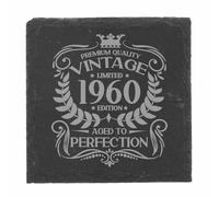 66th Birthday Gift for Men Vintage 1960 Aged to Perfection Engraved Slate Coaster Present for 66 Year Old Etched Natural Slate Placemat (Square Slate)