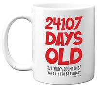 66th Birthday Mug Gift for Men Women Him Her - 24107 Days Old - Funny Adult Sixty-Six Sixty-Sixth Happy Birthday Present for Dad Mum Grandma Nan Grandad Auntie Uncle, 11oz Ceramic Dishwasher Safe Mugs