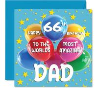 66th Dad Birthday Card - World's Most Amazing Dad - Happy 66th Birthday Card from Son Daughter, 145mm Age 66 Greeting Cards for Father Papa