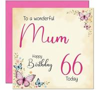 66th Mum Birthday Card - Beautiful Butterfly Floral Mothers Birthday Card for 66 Year old Sixty Six, Sixty Sixth