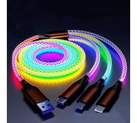 66W 3 in 1 LED Light Up Charging Cable,RGB Flowing LED Light Up Glowing Fast Charging Cord Fruit/Type C/Micro USB Cable for Phone,Samsung Galaxy,Huawei,Android,Sony Xperia Smartphones(4FT)