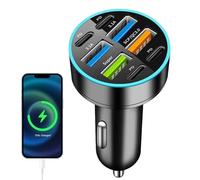 66W Digital Display USB Car Charger - PD Fast Charging Adapter 2PD 4USB Multi Port Power Block, LED Halo Effect | Universal Mobile Phone Car Charger For Android Tablet Travel Road Trip 12-24V 3
