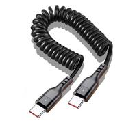 66W PD Coiled USB C to USB C Cable Fast Charging, Retractable Spiral USB C Cable for Car, Short USB C Cable for CarPlay Iphone 15-16, Samsung Galaxy S24 Ultra S23, Pixel, LG (1, black)