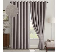 (66x54inch, Mocha) 100% Blackout Linen Curtains 185GSM Triple Layer Technology