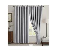(66x54inch, Silver) 100% Blackout Linen Curtains 185GSM Triple Layer Technology