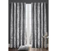 Kampala Hill Crushed Velvet Eyelet Ring Top Light Filtering Curtains Silver 66x72