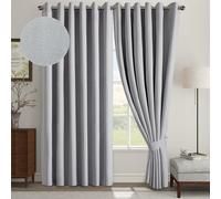 (66x90inch, Silver) 100% Blackout Linen Curtains 185GSM Triple Layer Technology