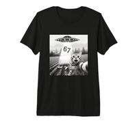 67 Cat Selfie with Alien UFOs Funny Cat Six Seven Meme UFO Premium T-Shirt