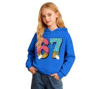67 Christmas Hoodie, Children's Christmas Hoodie, Girls Hooded Sweatshirt and Joggers Soft Casual Two Piece Outfit with Pockets for Play and School Six Seven for Boys Girls Blue