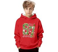 67 Christmas Kids Hoodie Long Sleeve Pullover Sweatshirt 6 7 Meme Jumper with Holiday Hat Theme Print Comfortable Soft Fabric Holiday Essential Oversized Coats