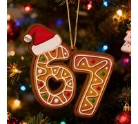 67 Christmas Ornament, Funny Six Seven Acrylic Holiday Decorations Meme Gift for Christmas Tree Home Decor (Brown)