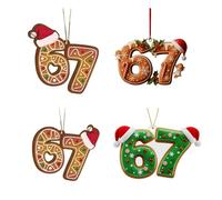 67 Christmas Ornaments, Personalized Six Seven Xmas Meme Ornament, 67 Funny Holiday Keepsake, Santa Number Hanging Tree Decor, Gifts for Holiday (Colour(F,4PCS))