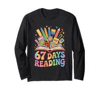 67 Days of School Reading Books Meme Teacher Retro Tie Dye Long Sleeve T-Shirt