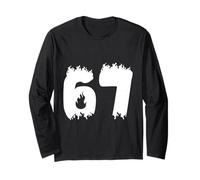 67 Flame Style Bold Number Fire Graphic Design Long Sleeve T-Shirt