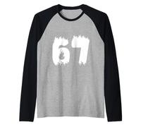 67 Flame Style Bold Number Fire Graphic Design Raglan Baseball Tee