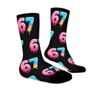 67 Funny Socks Ice Cream | 67 Meme Sock for Boys Girls | Soft Six Seven Printed Socks | Breathable Baseball Crew Sock | for Adult Teens Athlete Basketball Hockey Volleyball Running