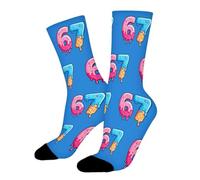 67 Funny Socks Ice Cream | 67 Meme Sock for Boys Girls | Soft Six Seven Printed Socks | Breathable Baseball Crew Sock | for Adult Teens Athlete Basketball Hockey Volleyball Running