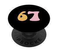 67 Groovy Retro Pastel Number Graphic Design PopSockets Adhesive PopGrip
