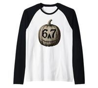 67 Halloween Pumpkin 6 7 Meme Brain Rot Six Seven Teen Boys Raglan Baseball Tee