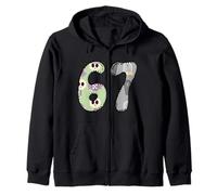 67 Halloween Scary Cartoon Number Spooky Graphic Zip Hoodie