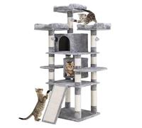 67 Inch Indoor Cat Tree/Multi-Tier Large Cat Climbing Shelf for Big Cats/Tower with Condo/Cozy Plush Perch/Corner Cat Climbing Tree/Sisal Scratching Post and Hammock (Light Gray)