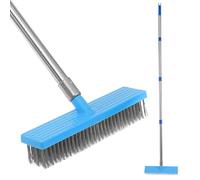 67 Inch Stainless Steel Wire Broom with Long Handle, Stiff Metal Bristle Deck Scrub Brush 4 Detachable Pole, Outdoor Floor Scrub Brush for Cleaning Moss Algae Weed (30x170cm)