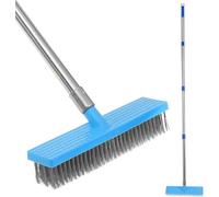 67 Inch Stainless Steel Wire Broom with Long Handle, Stiff Metal Bristle Deck Scrub Brush 4 Detachable Pole, Outdoor Floor Scrub Brush for Cleaning Moss Algae Weed (