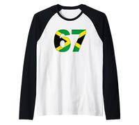 67 Jamaican Flag Inspired Design Raglan Baseball Tee