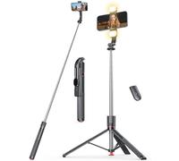 67" Longer Selfie Stick, Tripod for iPhone with 2 Fill Lights, Auto-Open Phone Tripod Stand with Remote, Portable Travel Monopod for Smartphones