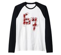 67 Meme 6 7 Numbers Six Seven Fake Blood Stain Halloween Raglan Baseball Tee