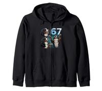 67 Meme Bernese Mountain Howling at The Moon Six Seven Zip Hoodie