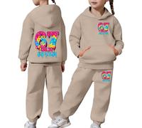 67 Meme Girls Tracksuit Stylish Casual Hoodie Jogger Set with Front Pocket Cute Printed Pullover Soft Comfy Two Piece Outfit Kids Daily Playwear School Home Fashionable (Khaki-4, 2-3 Years)