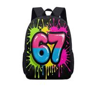 67 Meme Graphic Backpack for School and Travel - Retro Donut Style 17 Inch Large Capacity Daily Rucksack