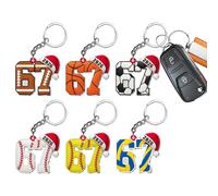 67 Meme Keychains 6pcs, Funny 6 7 Six Seven Ball Print Keyring Pendants, Baseball Pattern 2D Acrylic Bag Charm For Kids Teens Boys Ball Sports Enthusiasts
