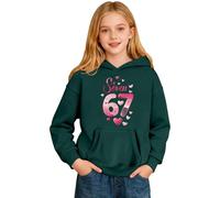 67 Meme Kids Christmas Hoodies 6 7" Number Hearts Printed Hooded Sweatshirts for Boys Girls Comfortable Soft Fabric Coats Causal Cozy Long Sleeve Jumpers for Valentine's (a2-Dark Green, 7-8 Years)