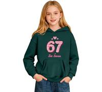 67 Meme Kids Christmas Hoodies 6 7" Number Hearts Printed Hooded Sweatshirts for Boys Girls Comfortable Soft Fabric Coats Causal Cozy Long Sleeve Jumpers for Valentine's (a1-Dark Green, 3-4 Years)