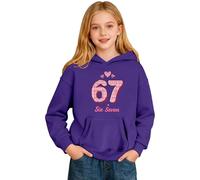67 Meme Kids Christmas Hoodies 6 7" Number Hearts Printed Hooded Sweatshirts for Boys Girls Comfortable Soft Fabric Coats Causal Cozy Long Sleeve Jumpers for Valentine's (a1-Purple, 9-10 Years)