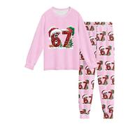 67 Meme Pyjamas Boys Girls Set Six Seven Long Sleeve Pjs Tops and Pants 2 Piece 67 Christmas Pajamas Sleepwear Outfit Family Holiday Pjs (Pink, 9-10 Years)