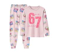 67 Meme Pyjamas Set Boys Girls 2 Piece Sleepwear Six Seven Number 6 7 Christmas Long Sleeve Pjs Tops and Pants Funny Christmas Outfit for Boys and Girls (Light Pink, 11Y)