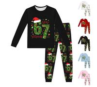 67 Meme Pyjamas Set Boys Girls Matching Christmas Pjs for Family Six Seven Number 6 7 Long Sleeve Tops and Pants 2 Piece Outfit Pajamas for Women Men Pajamas for Women UK Black