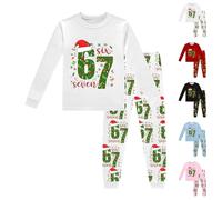 67 Meme Pyjamas Set Boys Girls Matching Christmas Pjs for Family Six Seven Number 6 7 Long Sleeve Tops and Pants 2 Piece Outfit Pajamas for Women Men Cotton Pyjamas for Women UK White