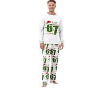 67 Meme Pyjamas Set Mens Women Sleepwear Six Seven Number 6 7 Christmas Long Sleeve Pjs Tops and Pants 2 Piece Sleepwear Outfit for Adults (White, XXL)