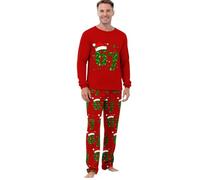 67 Meme Pyjamas Set Mens Women Sleepwear Six Seven Number 6 7 Christmas Long Sleeve Pjs Tops and Pants 2 Piece Sleepwear Outfit for Adults (Red, M)