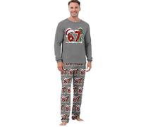 67 Meme Pyjamas Set Women Men Six Seven Number 6 7 Christmas Pajamas Sleepwear Long Sleeved Tops And Pants 2 Piece Outfit Xmas Pjs For Women Mens (Grey, L)